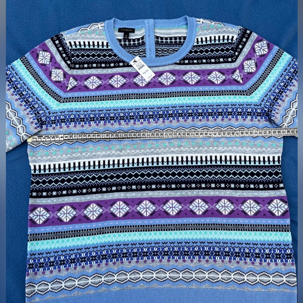 New Talbots Multicolor Fair Isle Knit Sweater in Purple & Blue